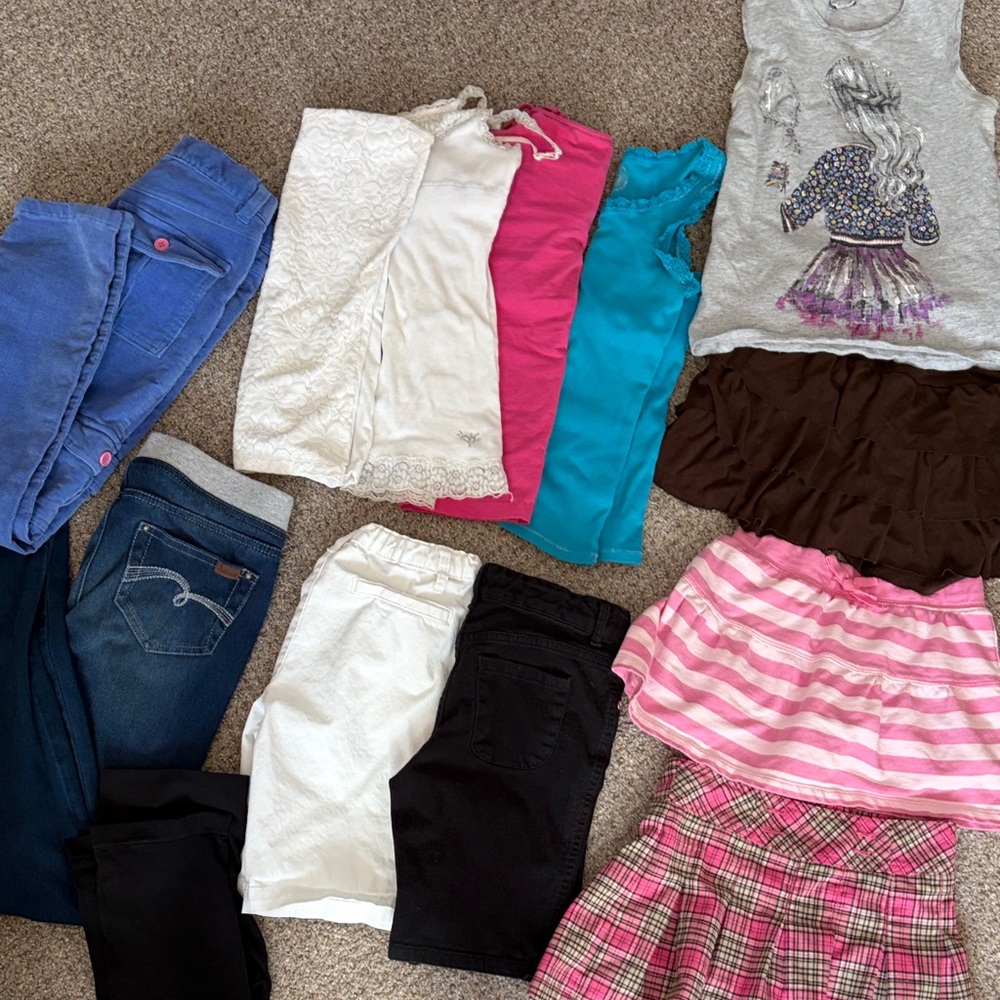 Spring Summer Children's size10-12 Pink Short-Sleeve Shirt Skirts bundle